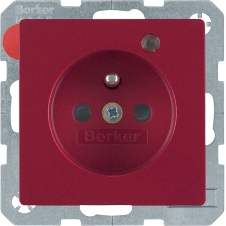 Steckdose mit Schutzkontaktstift, Kontroll-LED u. erh.BS Q.1/Q.3 rot, samt 6765096015 HAGER